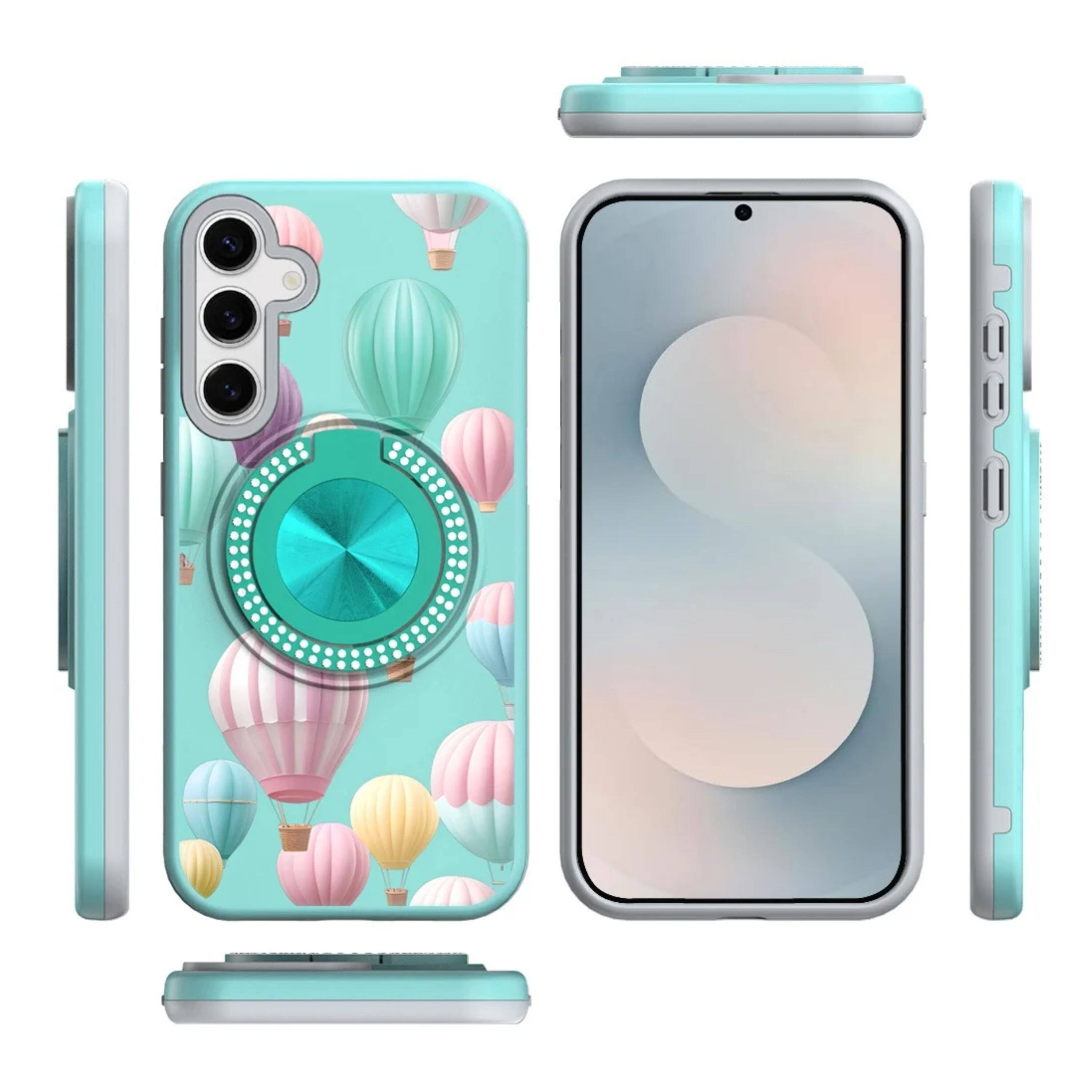 Angle. Kitcheniva - Printed Design Case With 360 Stand Tempered Glass For Samsung Galaxy S26+ Plus Hot Air Balloon - Multicolor.