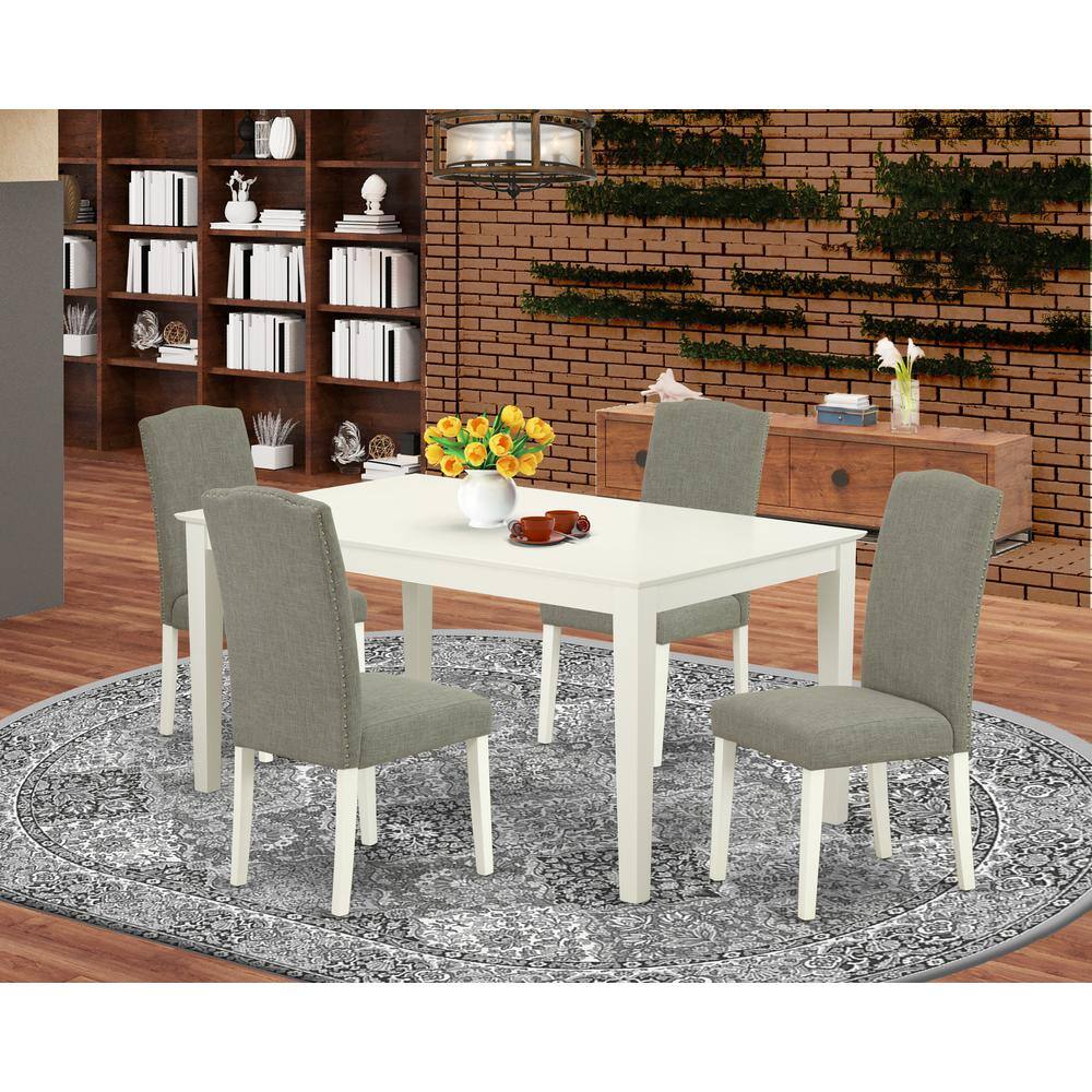 Left. East West Furniture - Dining Room Set Linen White - Brown.