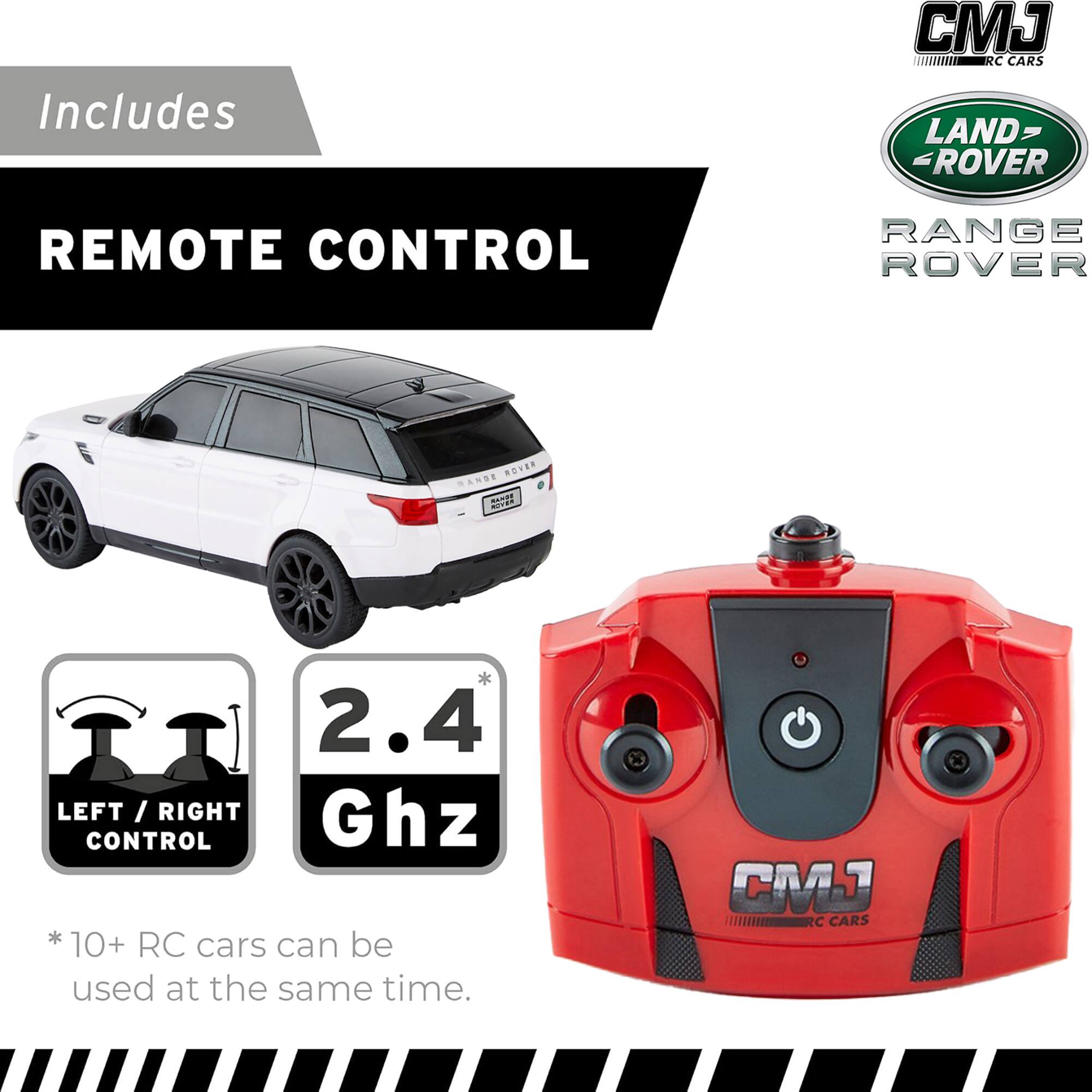 Includes Land Rover Remote Control Range Rover, 2.4 GHz Remote Control, Left and Right Control, and 10+ RC cars can be used at the same time. CMJ RC Cars.