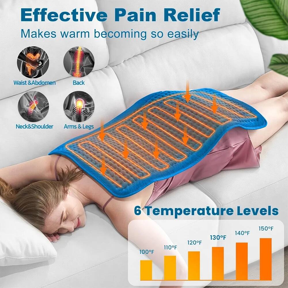Effective Pain Relief  
Makes warm becoming so easily  

Waist & Abdomen  
Back  
Neck & Shoulder  
Arms & Legs  

6 Temperature Levels  
100°F  
110°F  
120°F  
130°F  
140°F  
150°F