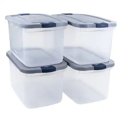 Front. RubberMaid - Rubbermaid 4 Pack Roughneck Clear Storage Containers, Stackable Totes, 66 Quart - Clear.