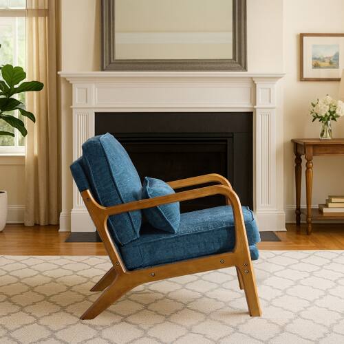 Alt View 1. Winado - Comfy Chairs Leisure Armchair with Rubber Wood Frame & Lumbar Pillow for Living Room Bedroom Studio Restaurants - Blue.