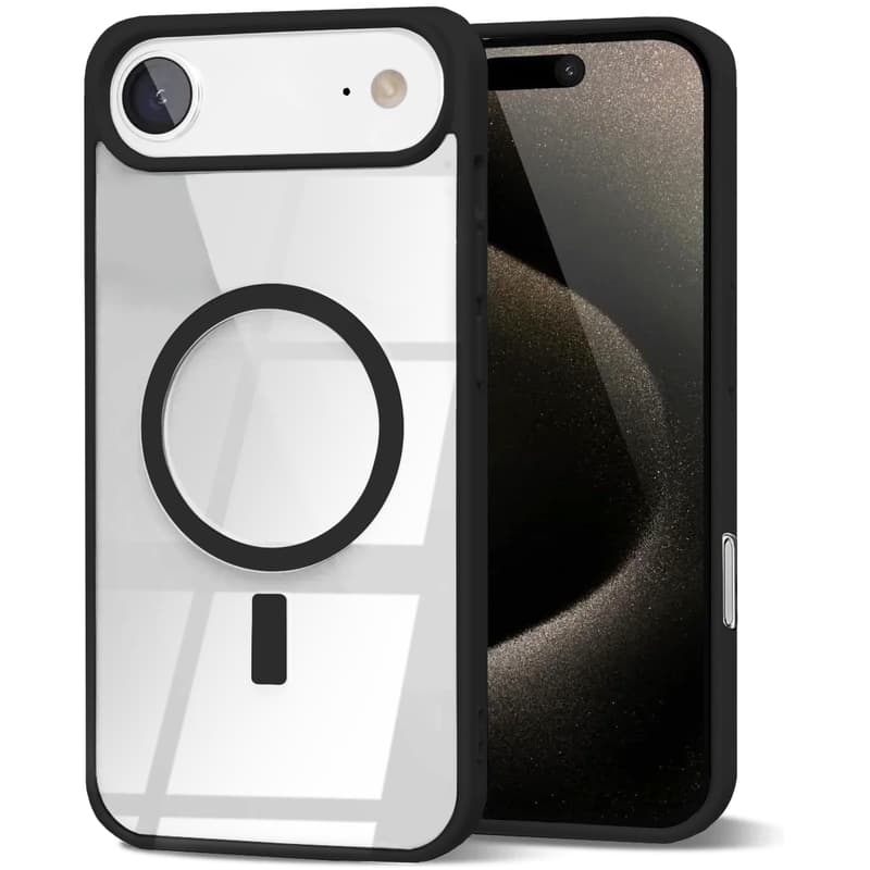 Front. Entronix - Entronix Magnetic Case for iPhone 17 Air - Clear Back with Soft Matte Frame - Black.