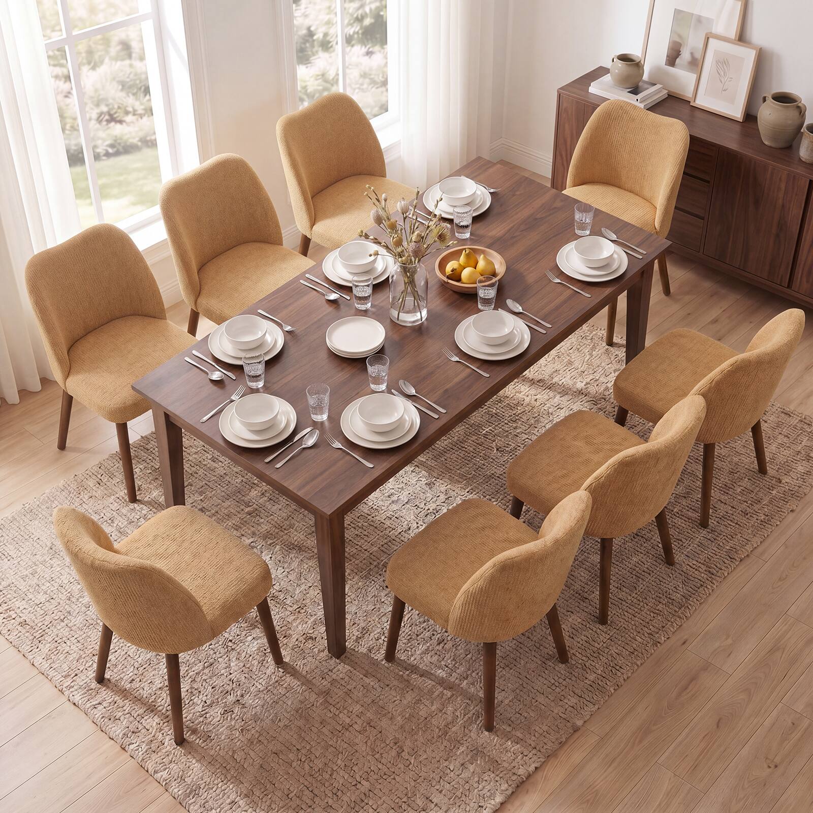 Alt View 8. KERDOM - Modern Dining Chairs Set of 2, Fabric Upholstered Kitchen Chair 2pcs for Restaurant, Cafe & Vanity, Armless Dinner Chair - Yellow.