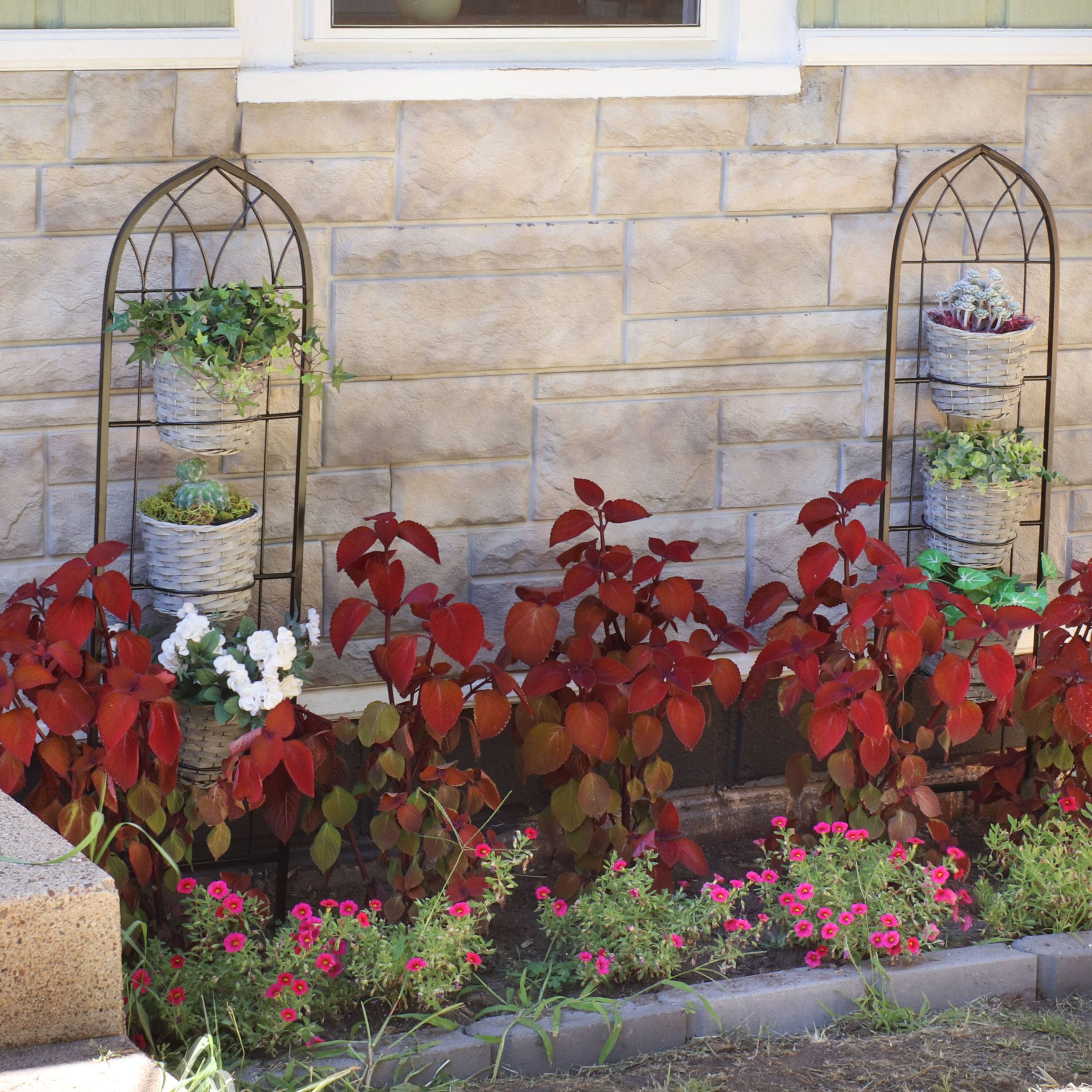 Alt View 4. Sunnydaze - 2-Piece Arched Wall Trellis with Flowerpot Supports - 48 in - Black.