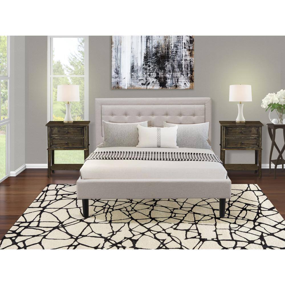 Alt View 4. East West Furniture - FN08Q-2VL07 3-Piece Fannin Bed Set with 1 Wingback Bed and 2 Small Nightstands - Mist Beige Linen Fabric - Mist Beige.