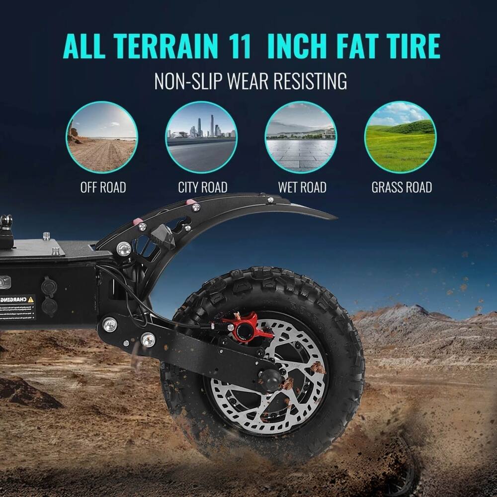 ALL TERRAIN 11 INCH FAT TIRE  
NON-SLIP WEAR RESISTING  
OFF ROAD  
CITY ROAD  
WET ROAD  
GRASS ROAD