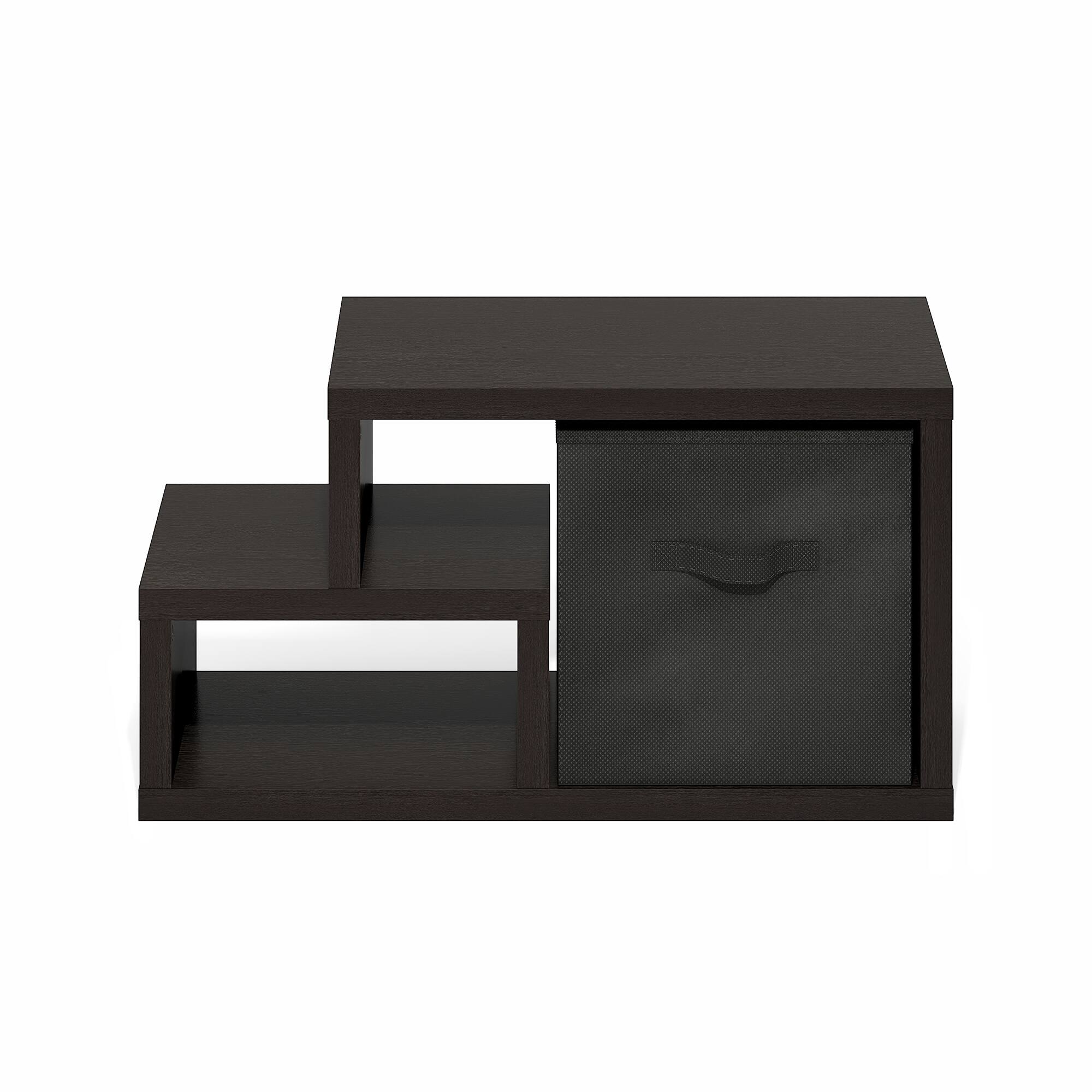 Alt View 1. Furinno - Viola Multipurpose Shelf with Storage Bin, Dark Oak/Black - Dark Oak/Black.