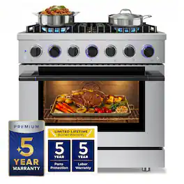 Hauslane - HausPro 36 in. 6 Burners (20,000 BTU) Freestanding Gas Range Range - Matte Black