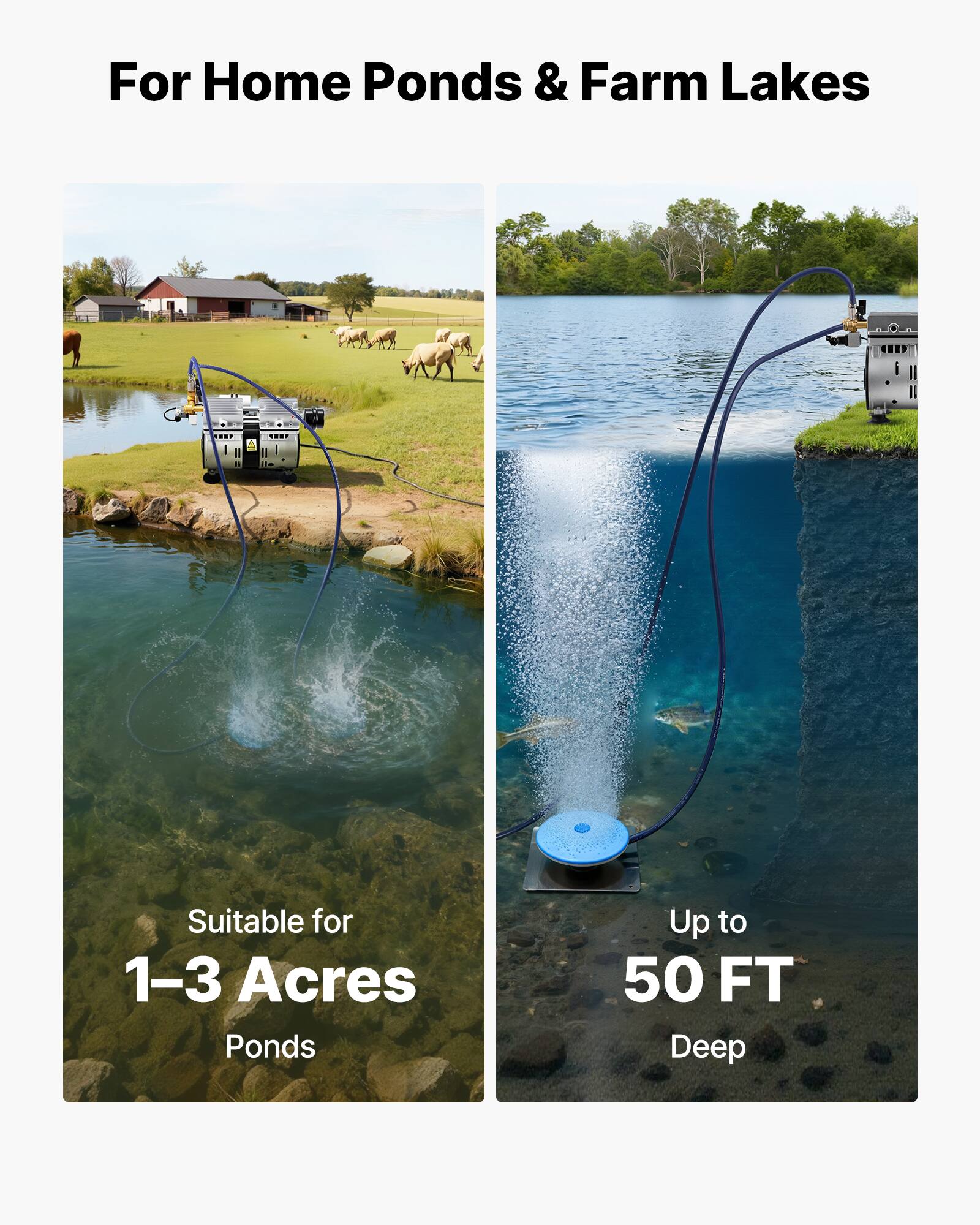 For Home Ponds & Farm Lakes

Suitable for 1-3 Acres Ponds

Up to 50 FT Deep
