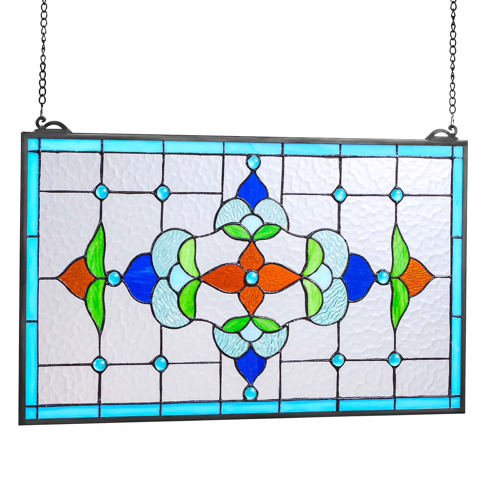 Alt View 5. VEVOR - Stained Glass Window Panel, 26 x 16 in, Tiffany Style Hanging Transom Window Panel with Chain - Multicolor.