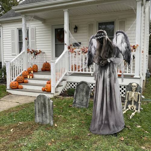 Alt View 5. Winado - 5.7FT Halloween Crying Angel with Lighted Eyes, Shaking Turning Head, Scary Sound for Indoor Outdoor Holiday Decoration - Light Gray.