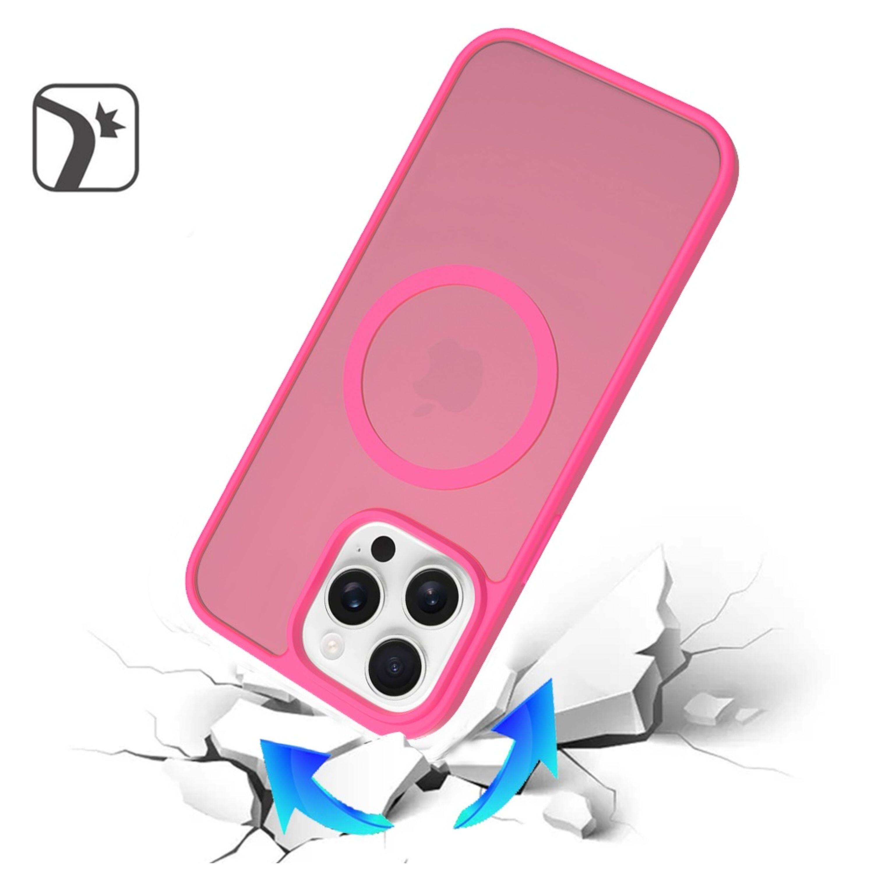 Angle. Kitcheniva - Soft Translucent Magnetic Circle Phone Case With 2 Pcs Tempered Glass For iPhone 15 Pro Max Hot Pink - Hot Pink.