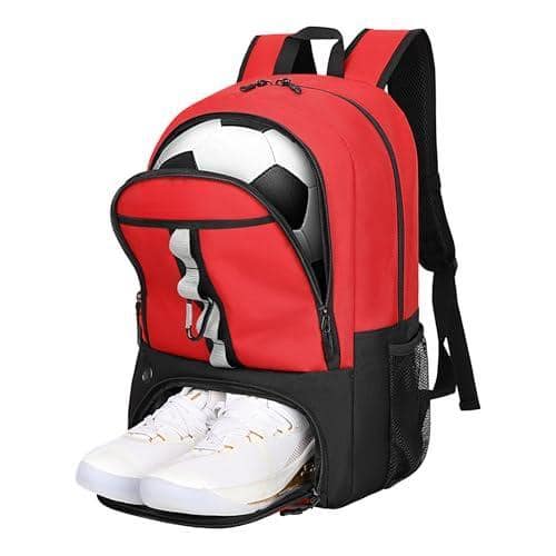 Cozy Serene - Soccer Bag Basketball With Ball Compartment & Shoe Backpack For Football Volleyball - Red