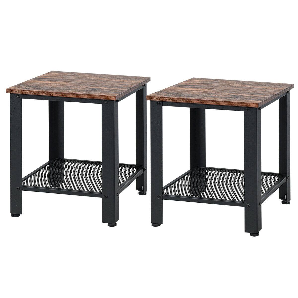 Alt View 7. Gymax - Gymax Set of 2 Industrial End Table 2Tier Side Table W/Storage Shelf Sofa Table Black - Black.