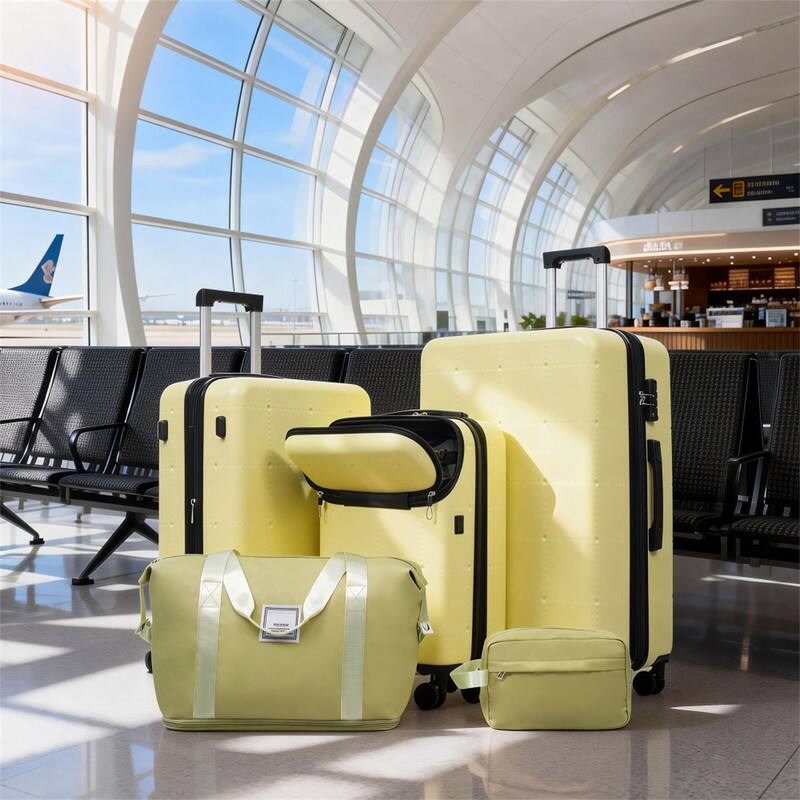 Alt View 5. HTUTWOO - Hardside Luggage - 5 Piece with Bags -20" Half-opening Carry on with USB Port,Expandable 24"/28",Spinner Wheels,TSA Lock - Yellow.