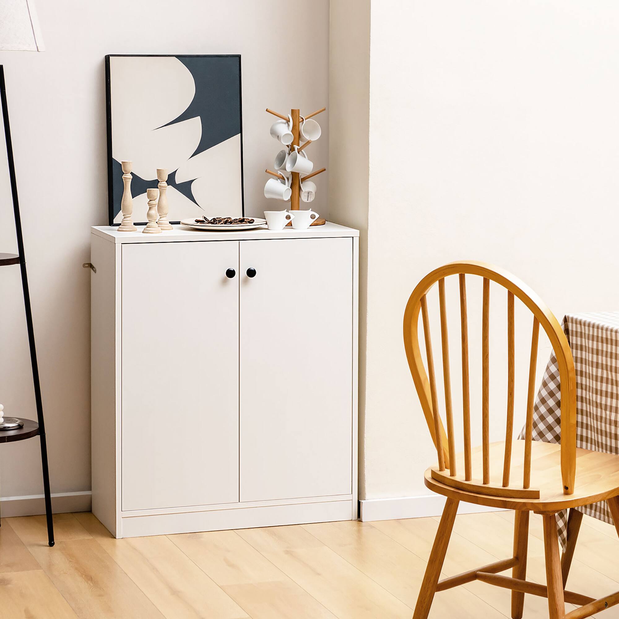 Alt View 3. Costway - Costway 2-Door Storage Cabinet Buffet Cabinet with  3 Shelves Sideboard for Kitchen Hallway - White.