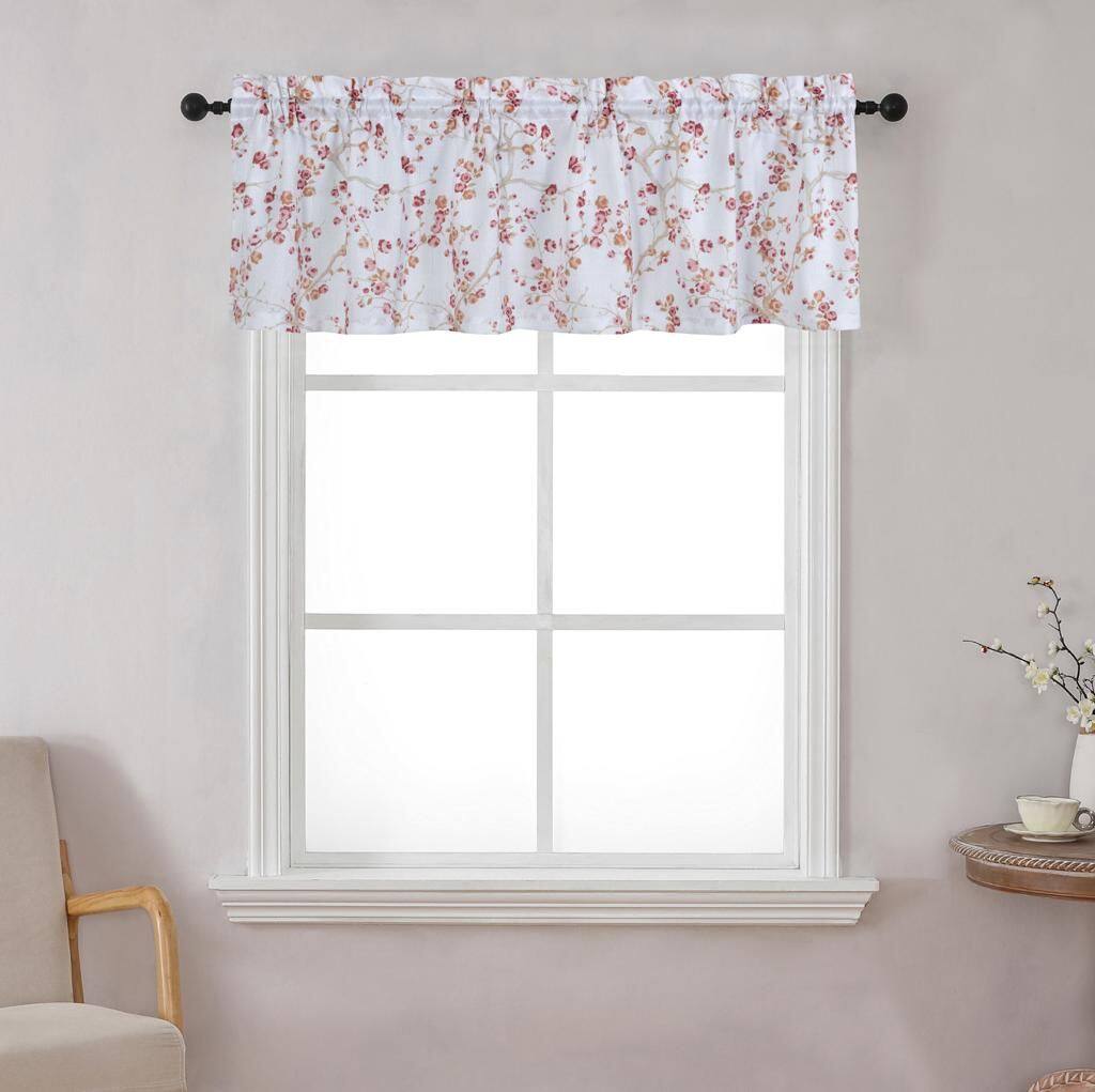 Alt View 4. Kate Aurora - Kate Aurora Complete 3 Piece Rod Pocket Cherry Blossom Cafe Kitchen Curtain Tier & Valance Set - Rose - Rose.