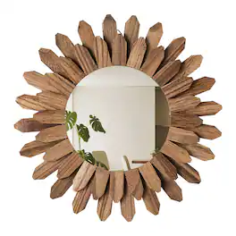 VEVOR - Wall Mirror Decorative, 12-inch Rustic Wood Wall Decor Mirror, Boho Sunburst Aesthetic Mirrors - Dark wood color+silver
