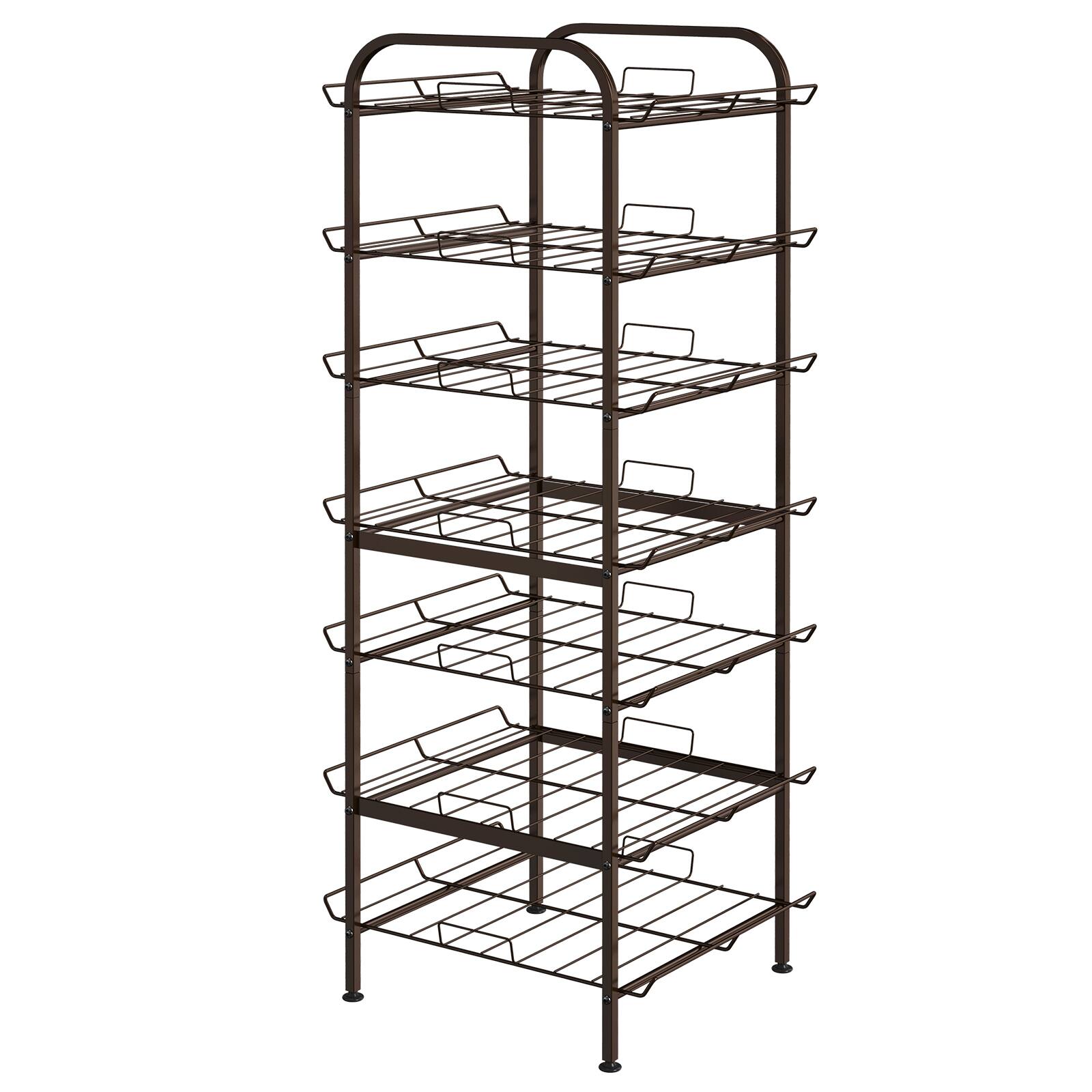Front. Oumilen - 7-Tier Water Bottle Storage Rack, Anti-Rust Beverage Bottle Organizer Stand, Brown - Black.