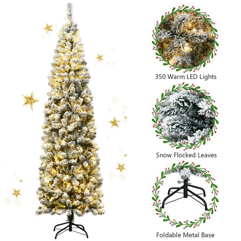 350 Warm LED Lights  
Snow Flocked Leaves  
Foldable Metal Base