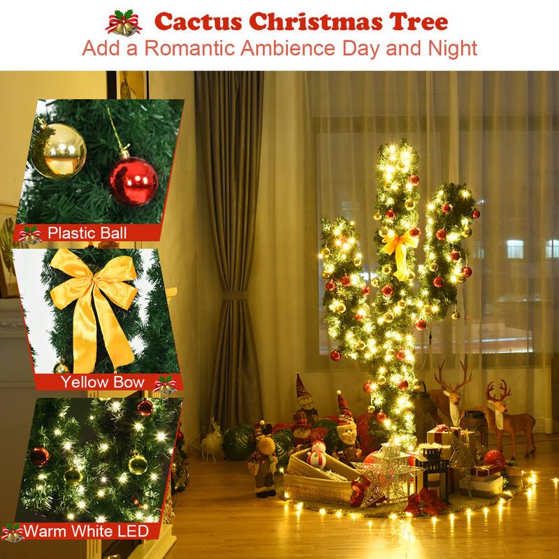Cactus Christmas Tree  
Add a Romantic Ambience Day and Night  

Plastic Ball  
Yellow Bow  
Warm White LED