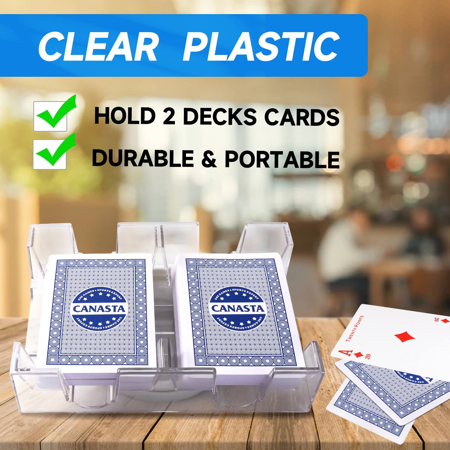 CLEAR PLASTIC HOLD 2 DECKS CARDS DURABLE & PORTABLE
