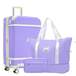 BreeBe - Hardshell Luggage Sets with Bags Lightweight Suitcase Double Spinner Wheels with TSA Lock ,Single Vintage Luggage 24" - Purple
