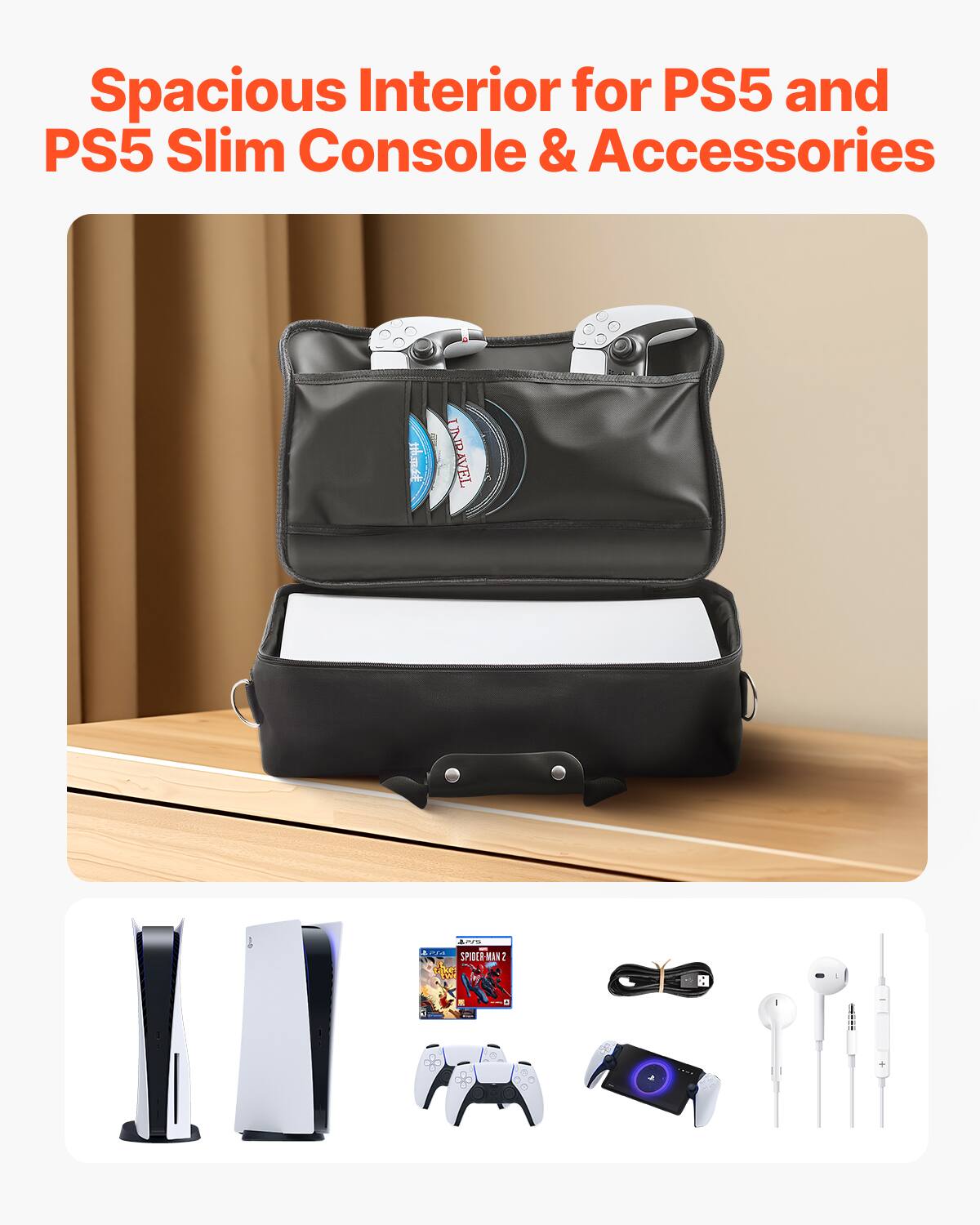 Spacious Interior for PS5 and PS5 Slim Console & Accessories

SPIOLR-MANZ