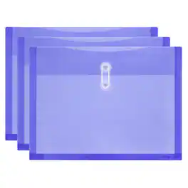 Unique Bargains - 3pcs Plastic Envelopes with Button String Tie Closure, A4 Size File Document Folders for Home Work Office Organization - Purple