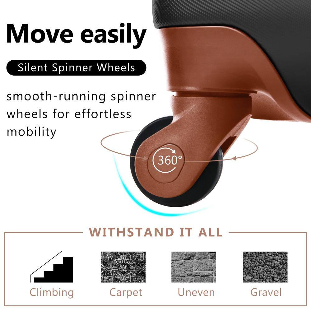 Move easily

Silent Spinner Wheels

smooth-running spinner wheels for effortless mobility

360°

WITHSTAND IT ALL

Climbing

Carpet

Uneven

Gravel