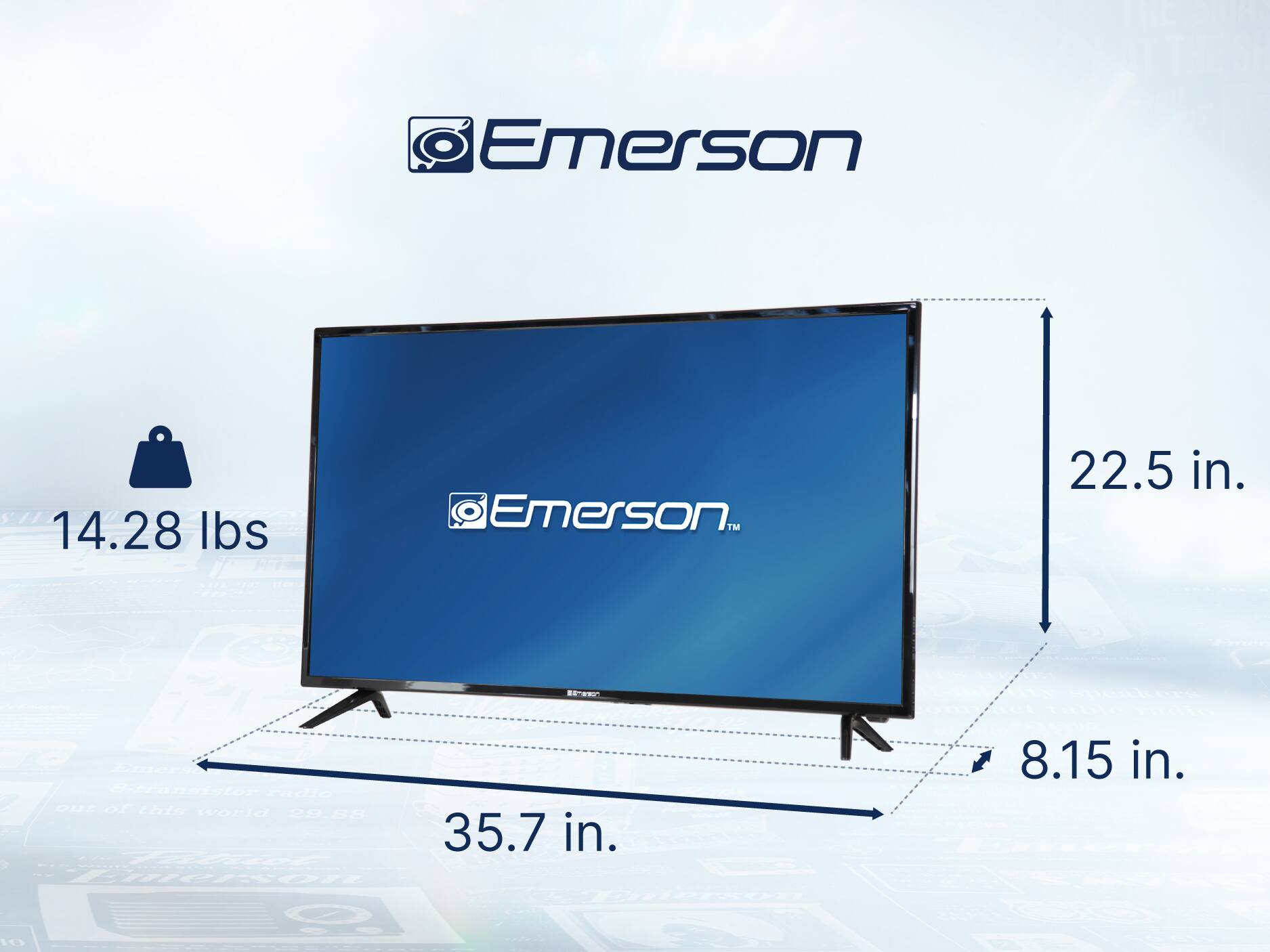 Emerson 14.28 lbs, Emerson TM, 22.5 in., 35.7 in., 8.15 in.