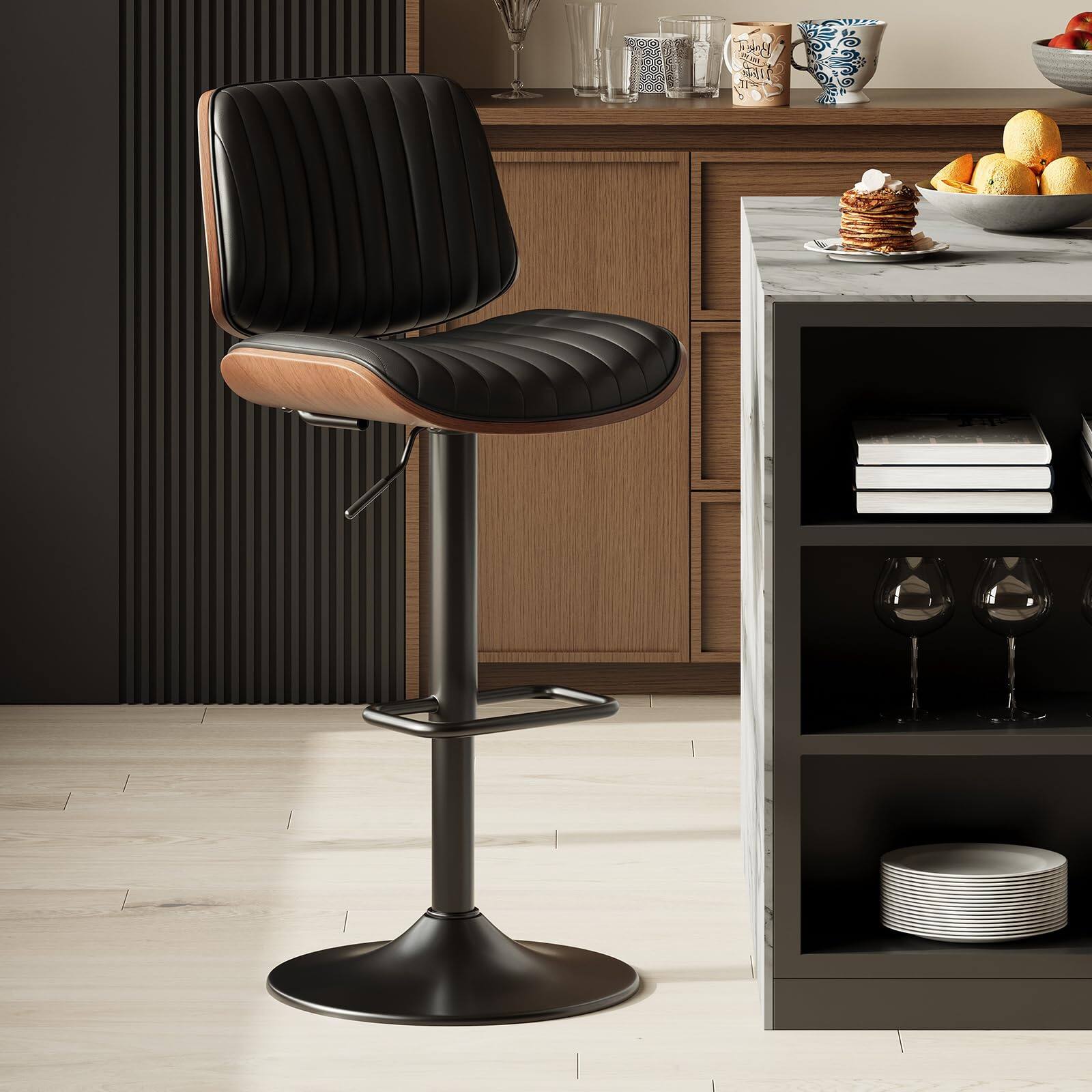 Black Set of 1 Modern Bar Stools