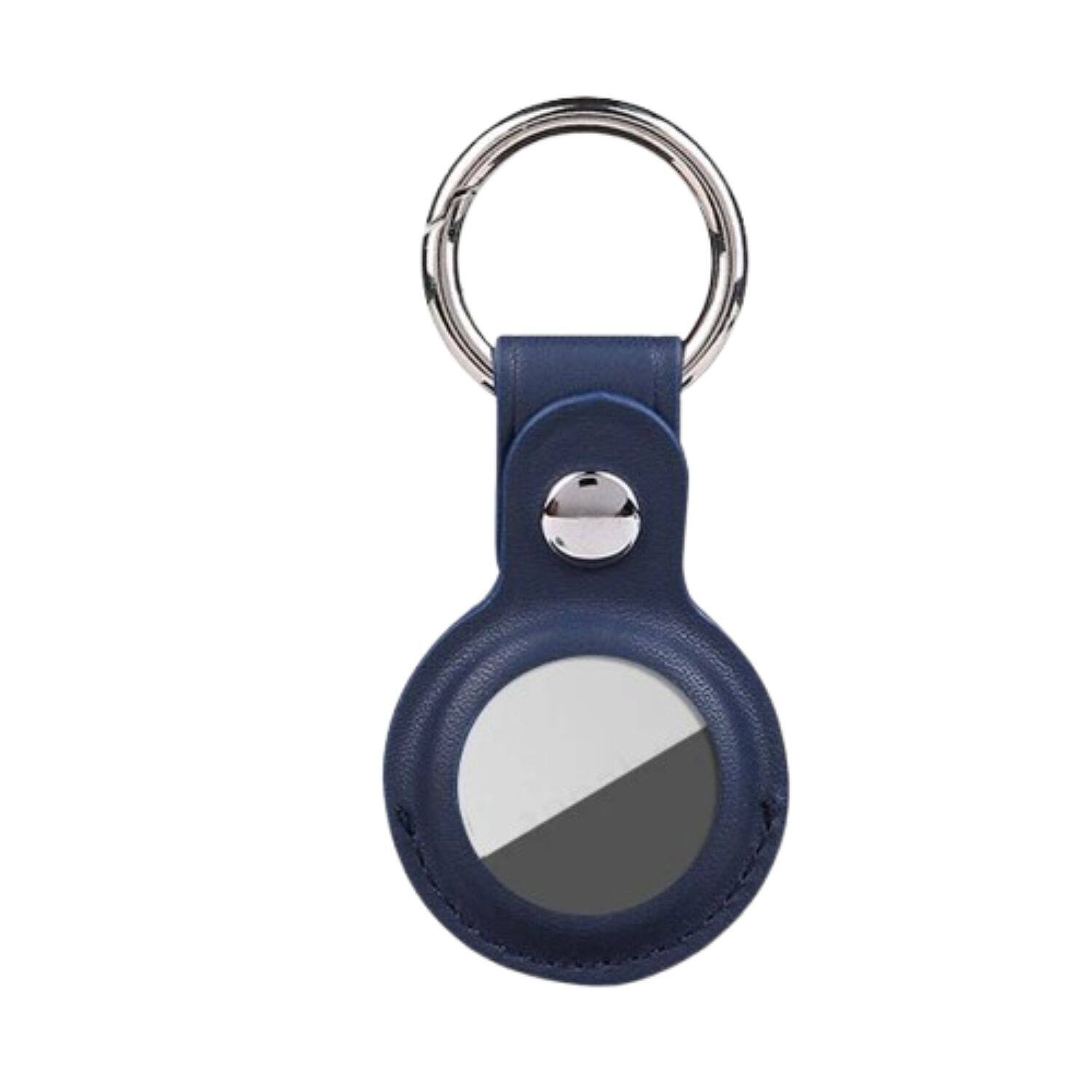 Front. Home Collection - A-Navy Leather Case Cover with Keychain for Apple AirTag – Protective Pet Tracker Sleeve Shell Skin - Navy.
