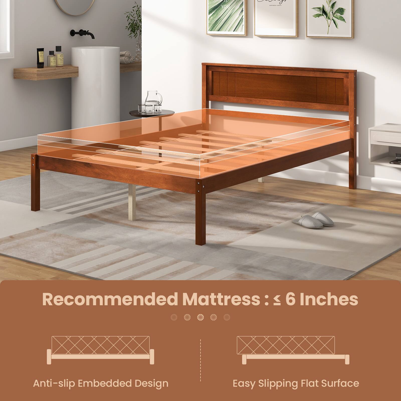 C  | Recommended Mattress: < 6 Inches | Anti-slip Embedded Design | Easy Slipping Flat Surface