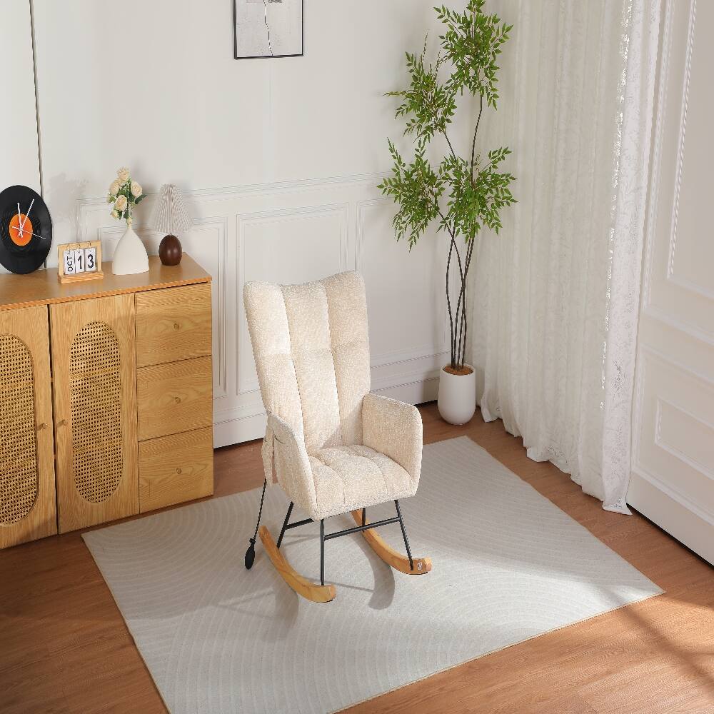Alt View 1. Loheer - Loheer Modern Maternity Nursery Rocking Chair, Chenille Upholstered High Back Glider with Airbag Lumbar Support, Beige - Beige.