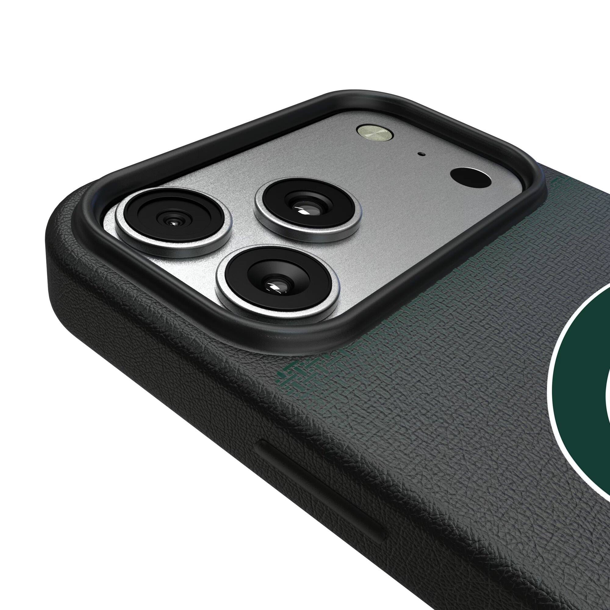 Alt View 2. Keyscaper - Michigan State Spartans Linen Logo iPhone Magnetic Bump Case - 15 Plus - Black.