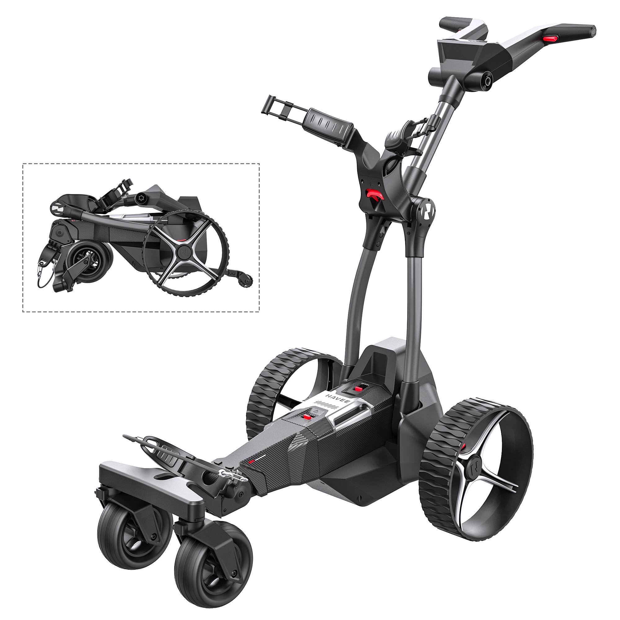 Angle. NAVEE - Birdie 3 Electric Golf Push Cart, 36 Hole Max Range, Dual Motor Assist, 9 Speeds, Remote Control, Foldable - Black.