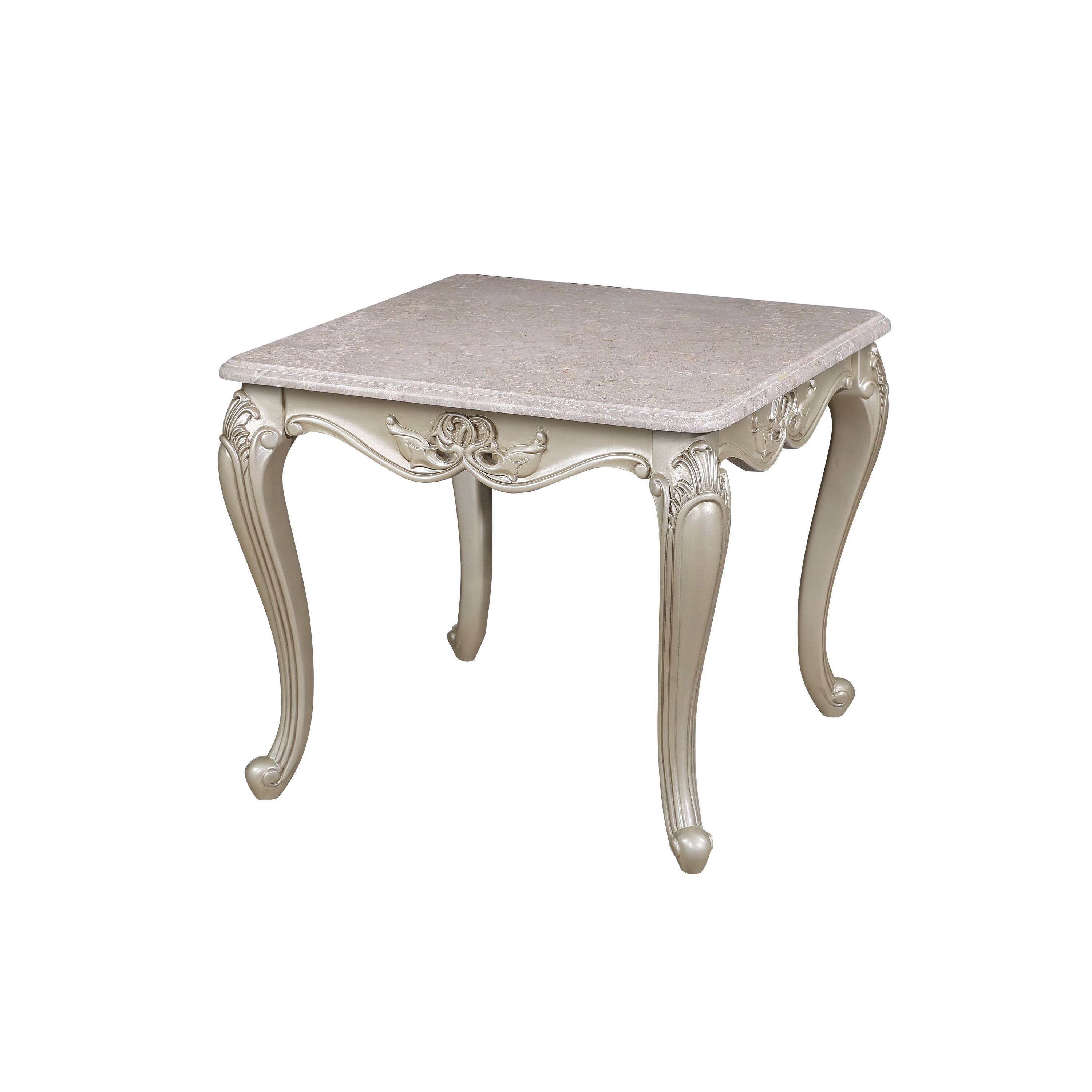 Front. Manhattan Lane - Kerra Side End Table, Marble, Classic Carved 28 Inch - Champagne, Beige, Gold.
