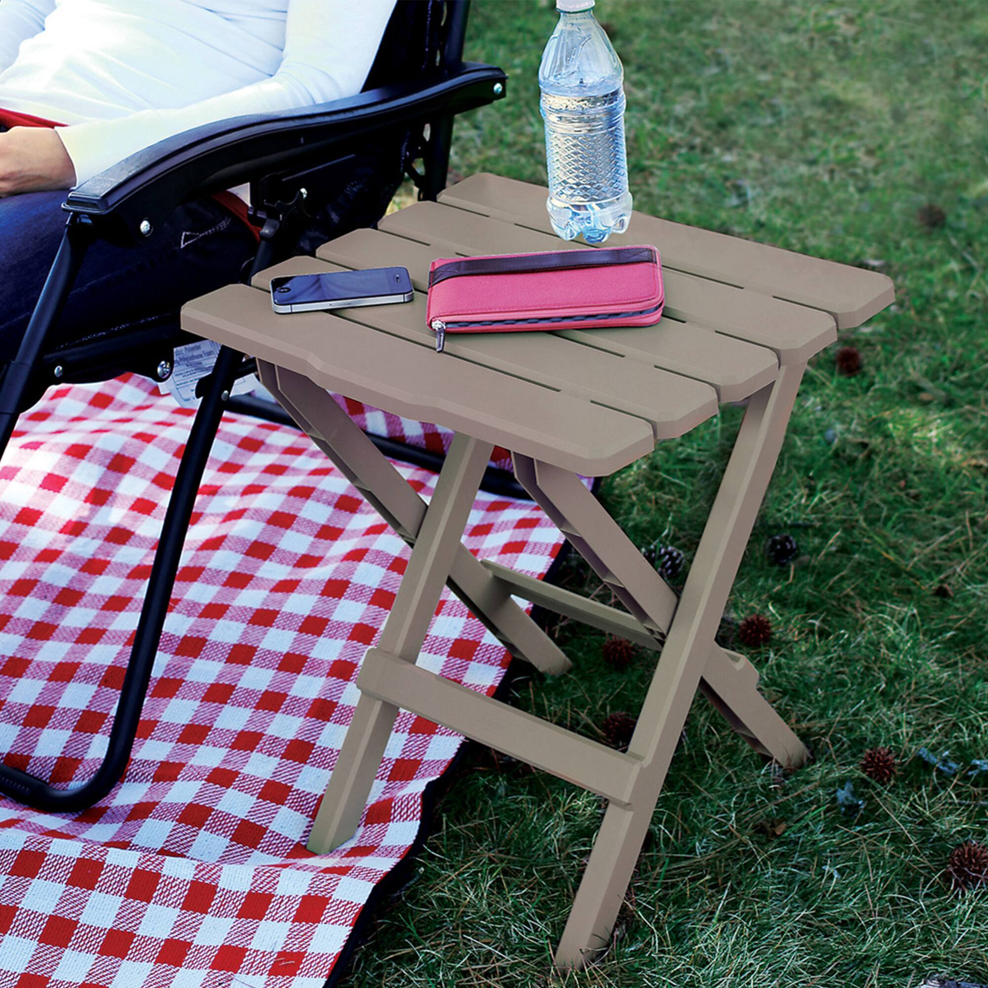 Alt View 3. Camco - Camco Adirondack Portable Outdoor Camping Plastic Folding Side Table, Taupe - Taupe.