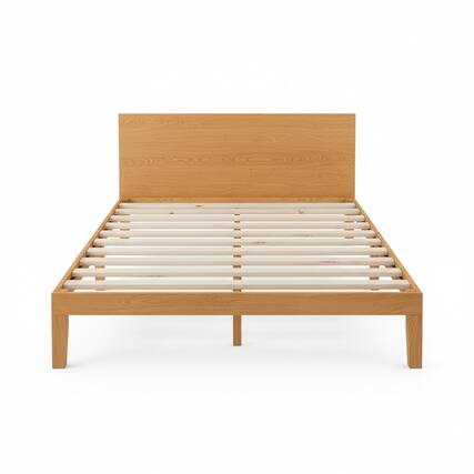 Front. AOITUN - Full Size Solid Wood Platform Bed Frame with Headboard, Minimalist Design, Noise-Free Slats, No Box Spring - wood.