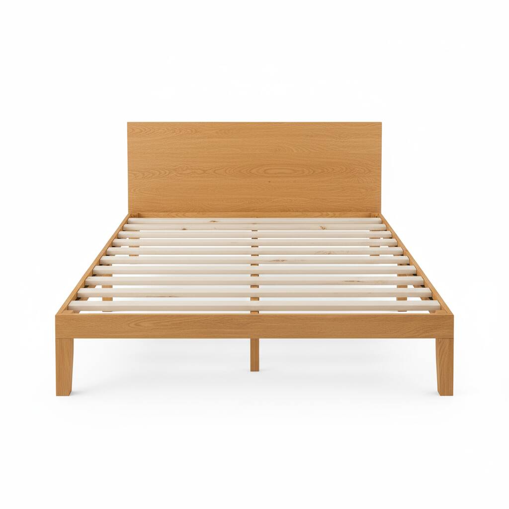Front. AOITUN - Full Size Solid Wood Platform Bed Frame with Headboard, Minimalist Design, Noise-Free Slats, No Box Spring - wood.