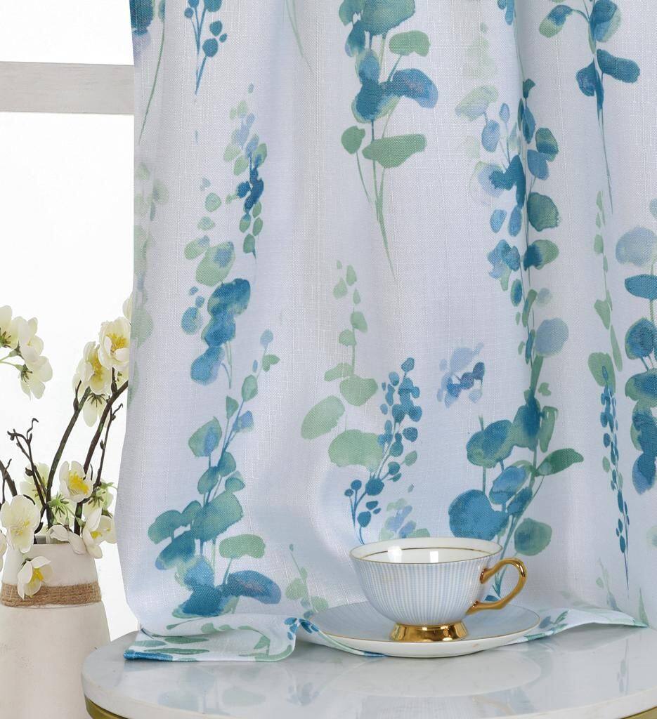 Alt View 1. Kate Aurora - Kate Aurora Watercolor Floral Lillies Complete 3 Piece Rod Pocket Kitchen Curtain Tier & Valance Set - Teal - Teal.