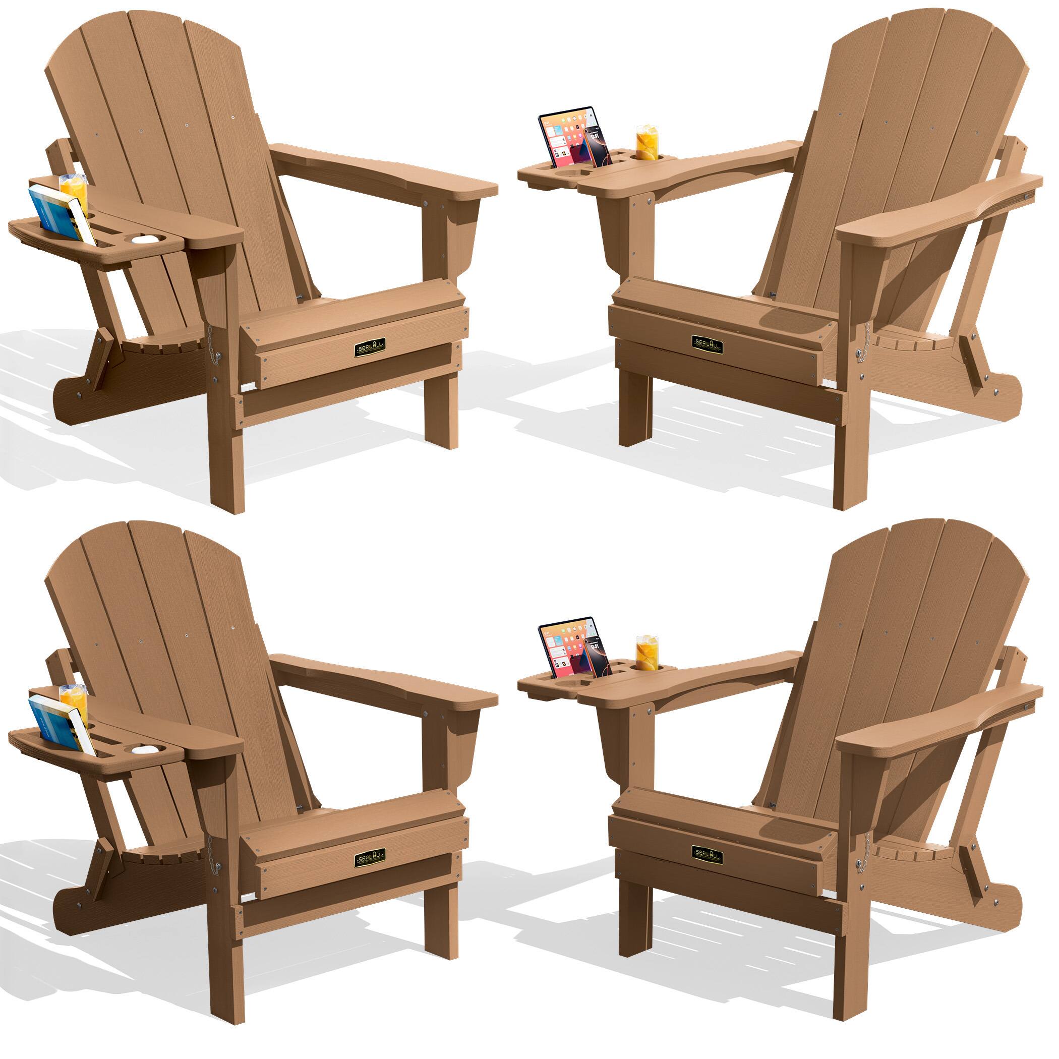 SERWALL Folding Adirondack Chair Set of 4, All Weather Patio Chairs ...