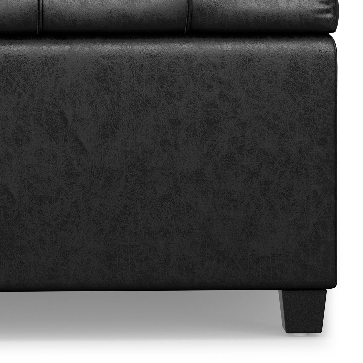 Alt View 4. Simpli Home - Sienna 33 inch Wide Storage Ottoman Bench in Distressed Black Vegan Leather - Distressed Black.