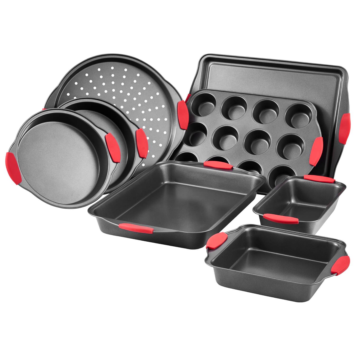 Alt View 4. VEVOR - Baking Pans Set, 8-Piece, Nonstick Carbon Steel Cookware Sheets & Trays, Stackable Kitchen Oven Bakeware Cooking Sets - Charcoal Black.
