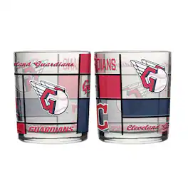 Logo Brands - Cleveland Guardians 12oz. Quilted Stained Two-Pack Rocks Glass Set - Multicolor