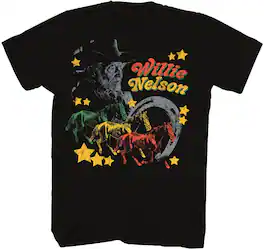 PopMarket - Willie Nelson - Willie Nelson - Multi Color Horse T-Shirt - XL Black ZRWN1182A4 - APPAREL - Multicolor