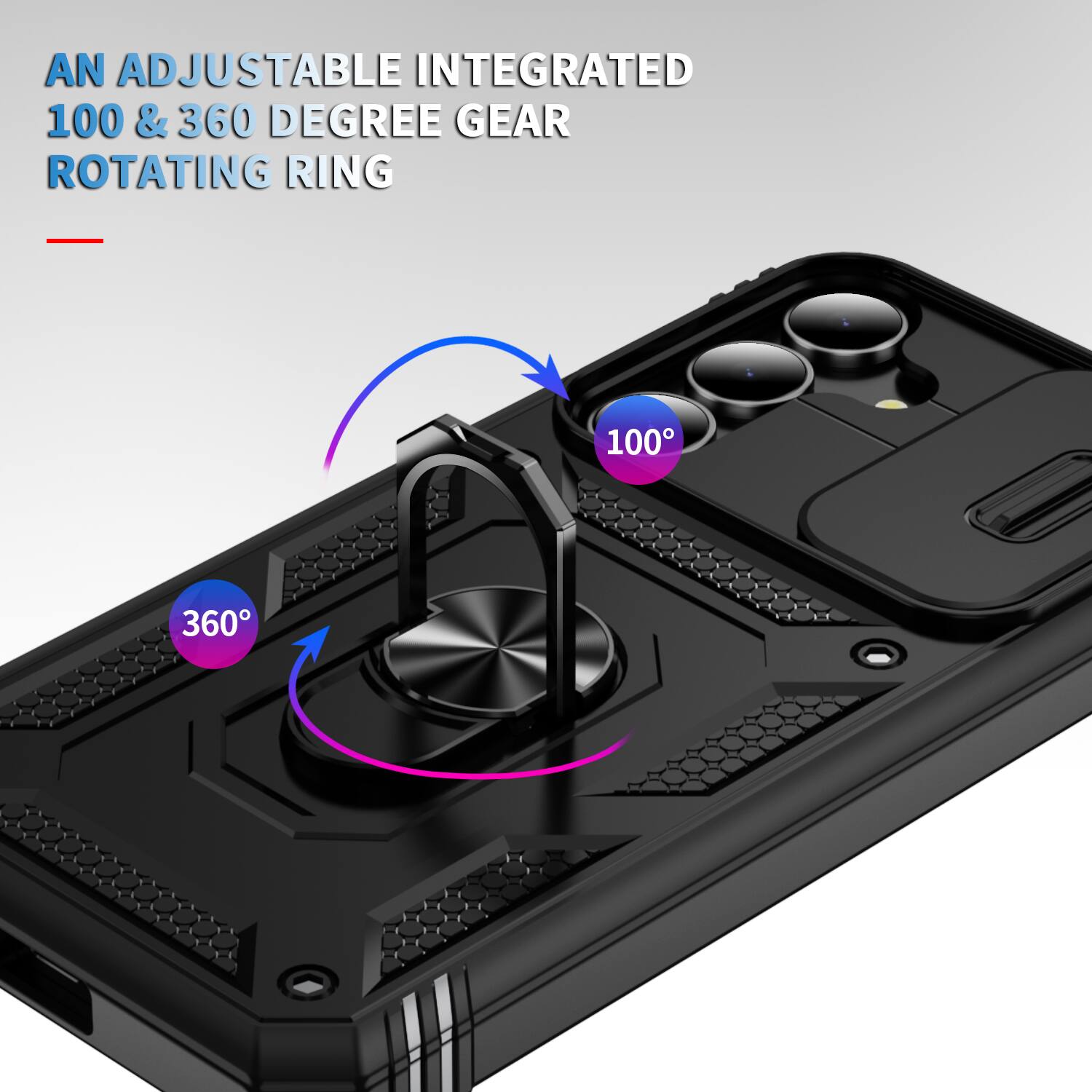 AN ADJUSTABLE INTEGRATED 100 & 360 DEGREE GEAR ROTATING RING