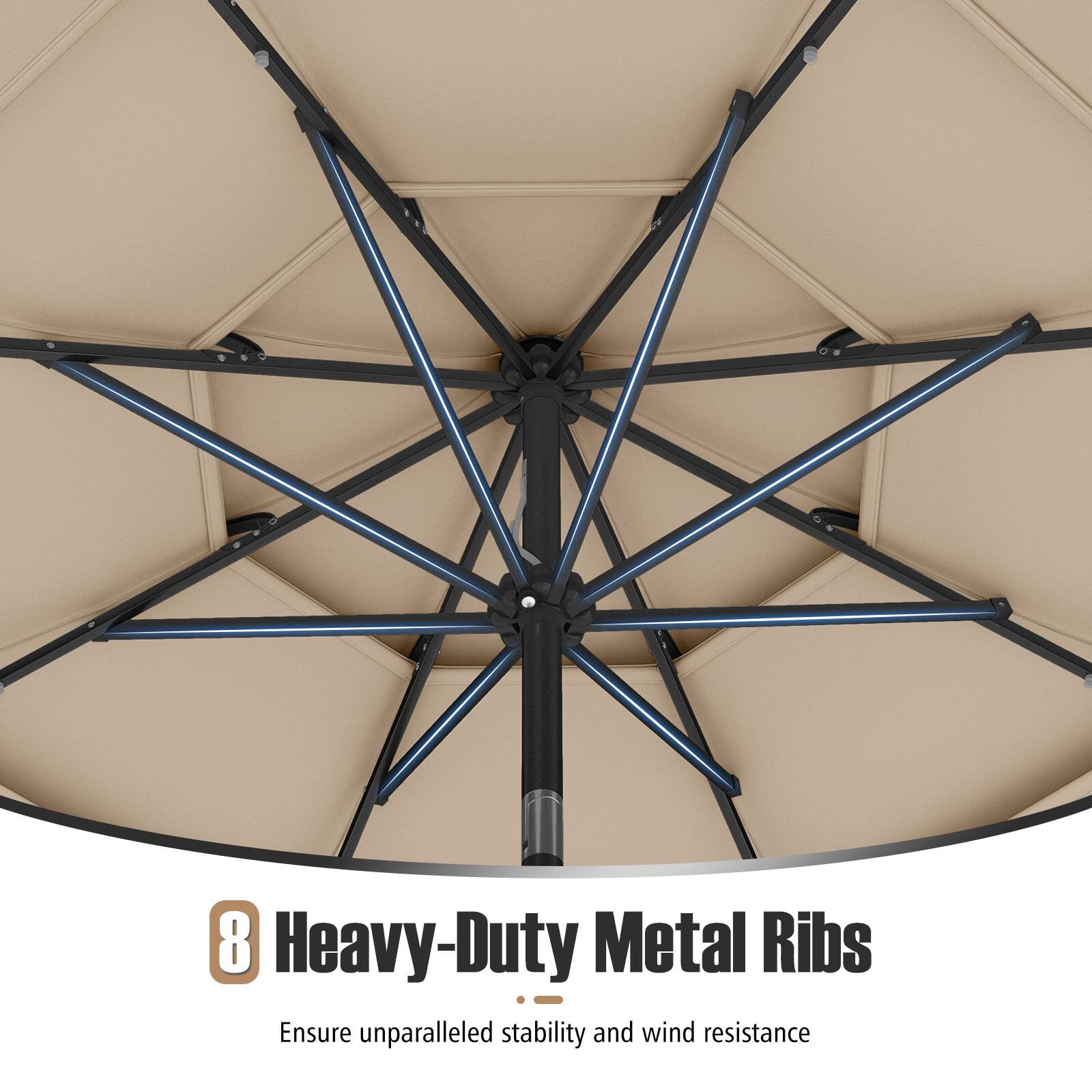8 Heavy-Duty Metal Ribs
Ensure unparalleled stability and wind resistance